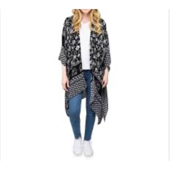 Time And Tru Floral Kimono Womens Black Size Small/Medium New - Picture 1 of 11